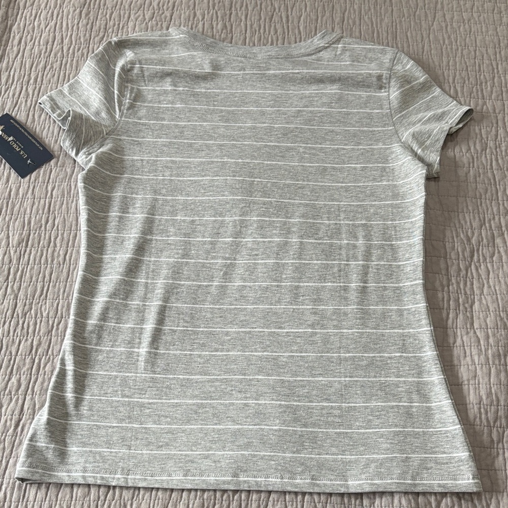 U.S. Polo Assn. Women's Gray and Pink Striped Tee - Picture 7 of 7